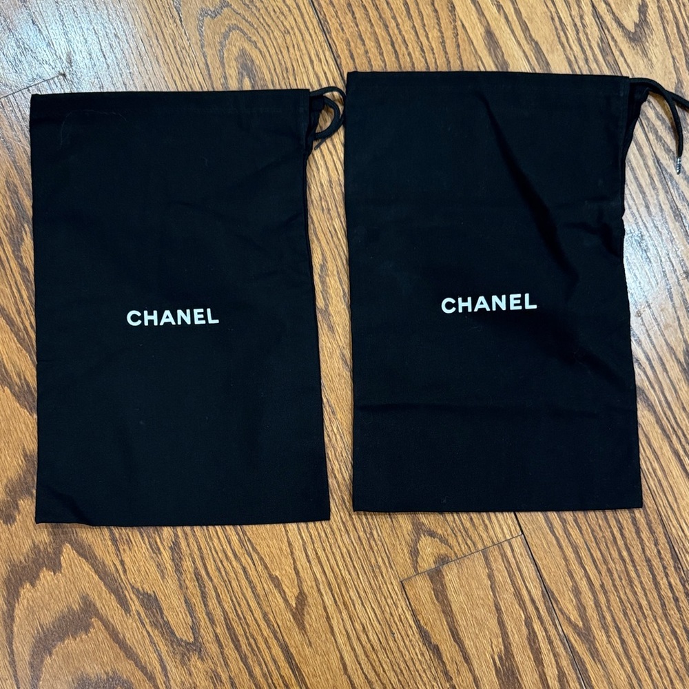 CHANEL Black Dust Bags with White Logo